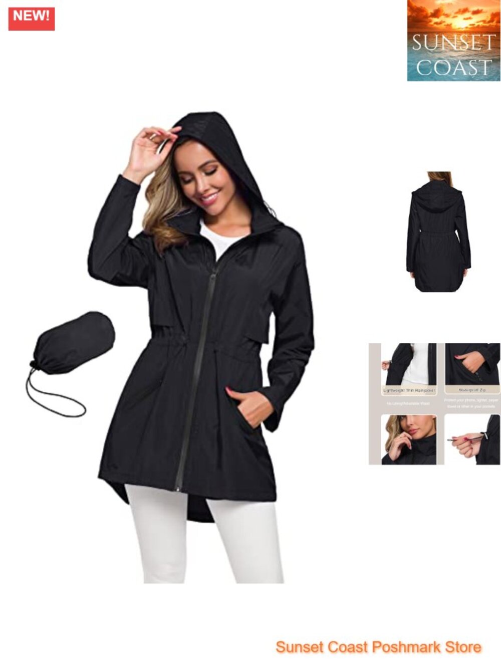 Women's Long Raincoat with Hood Lightweight Waterproof Rain Jacket